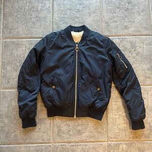 Topshop Faux Fur Lined Bomber Jacket – Navy – US 4 (UK 8 / EU 36)